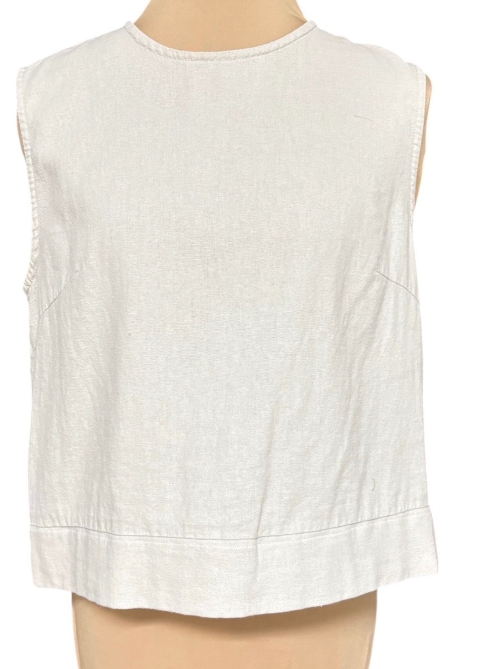 top vintage linen beige viscose S sleeveless cropped button back round neck